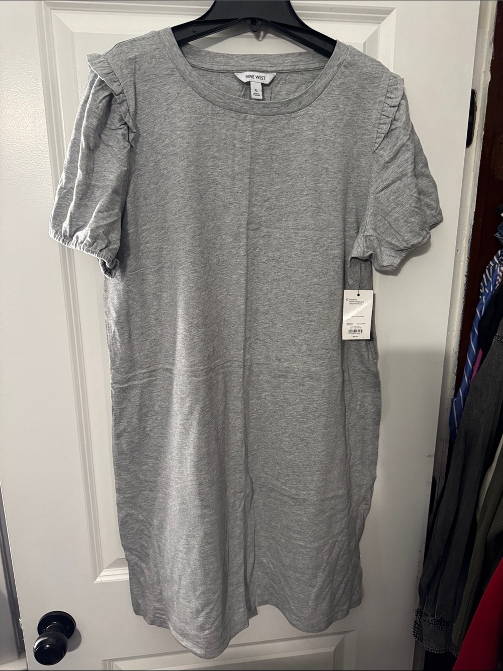 Nine West Heather Gray Puff Sleeve T-Shirt Dress